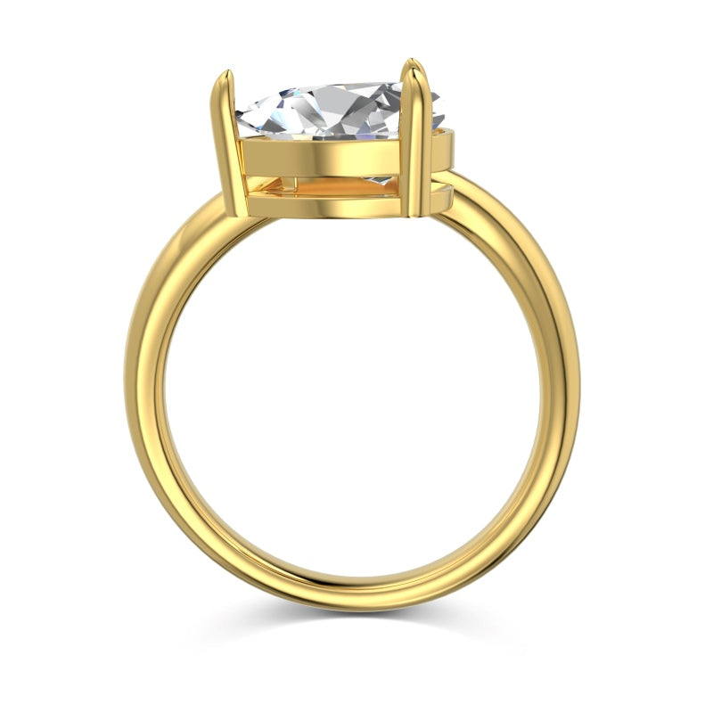east west facing curved pear ring in gold