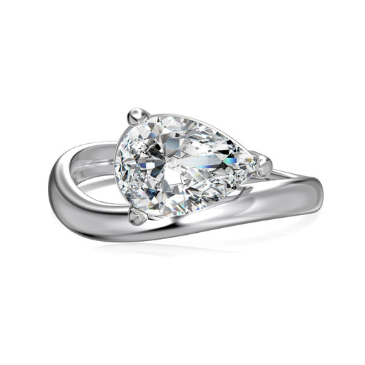 East West Curved Pear Engagement Ring in Silver with a 2.5ct pear shaped stone