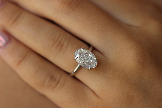 Elongated cubic zirconia Silver oval ring