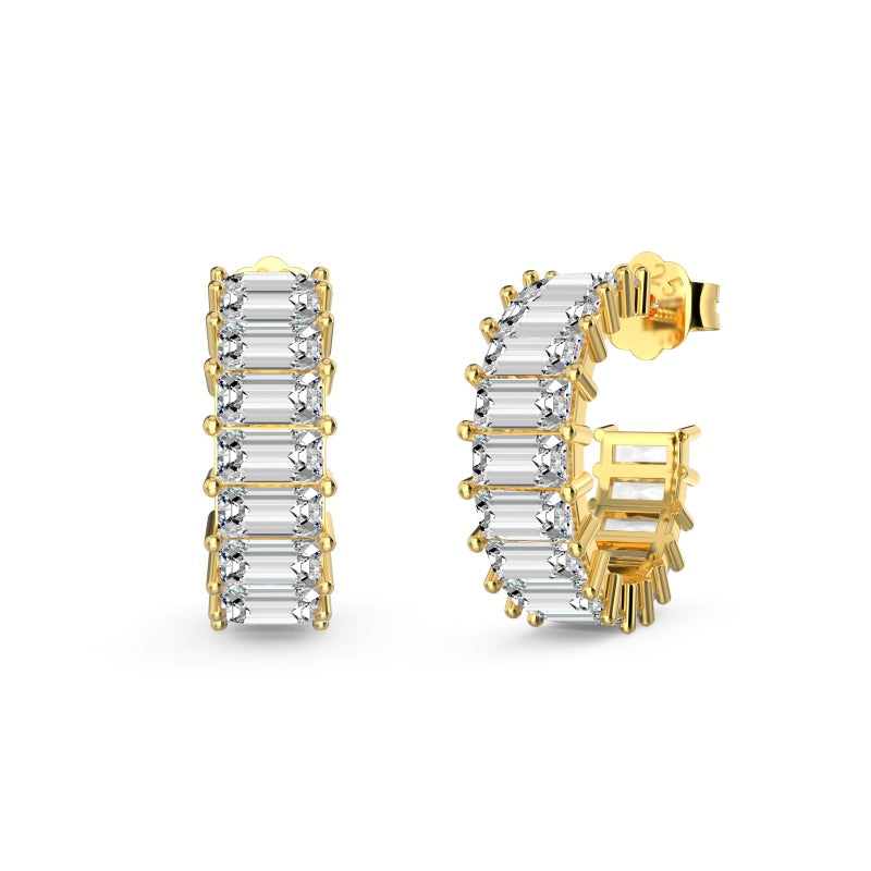 emerald cut gold hoop earrings