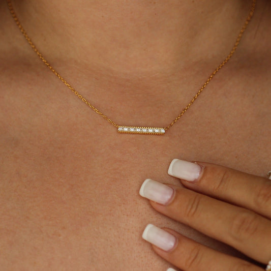 18k plated gold bar necklace
