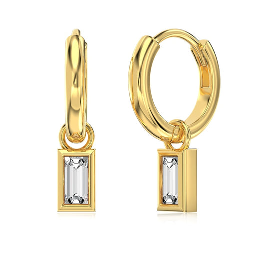 gold hoop earrings with dangling emerald charm