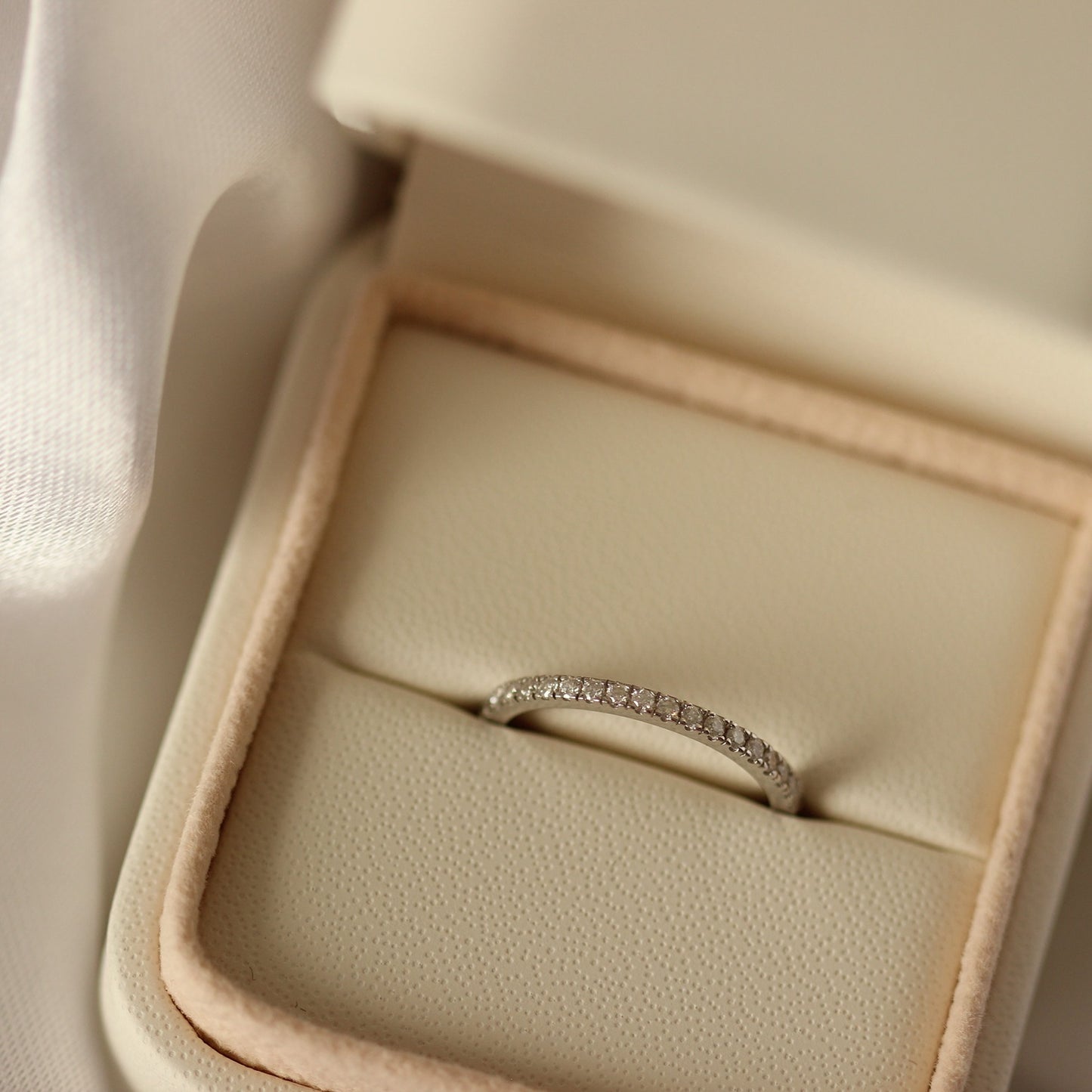 half eternity pave moissanite wedding band