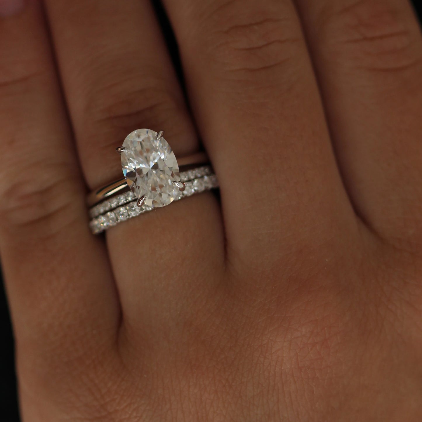 Half eternity silver moissanite wedding band