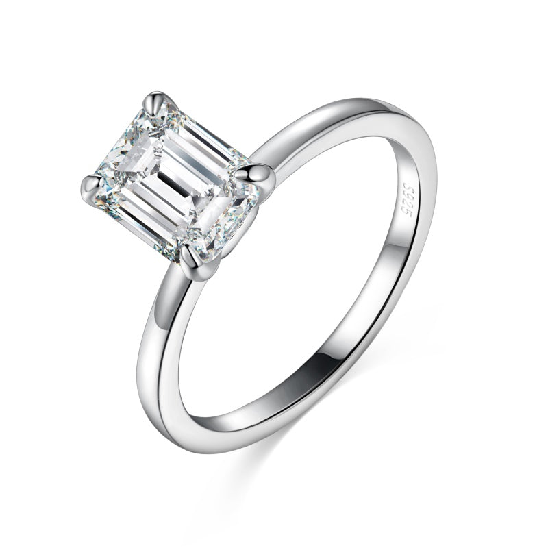 plain silver band with 2 carat moissanite centre stone diagonal view