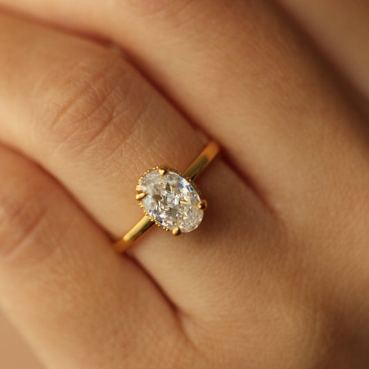 Oval cubic zirconia ring on hand