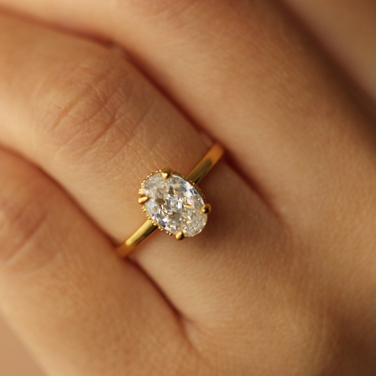 1.5 carat Oval cubic zirconia ring on hand