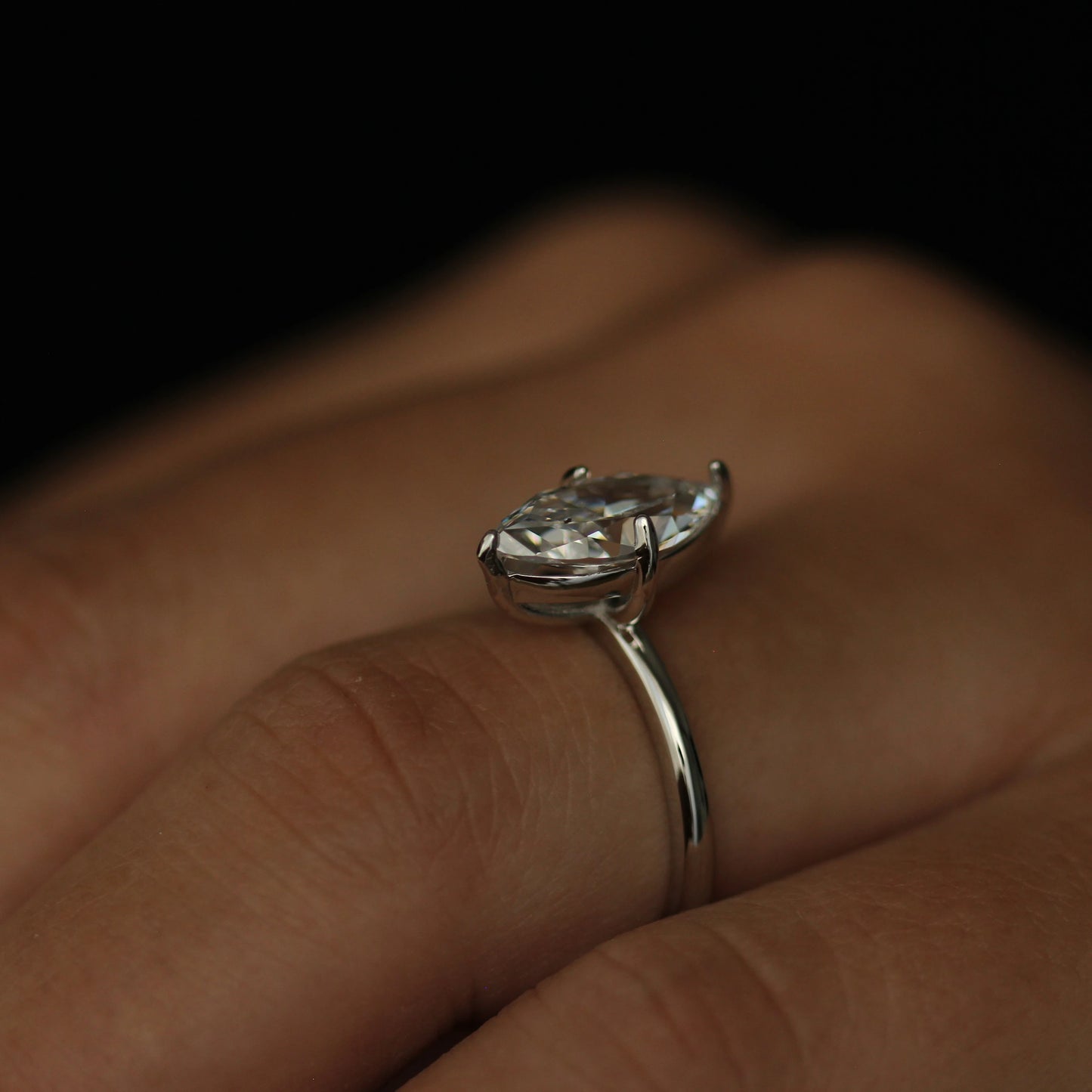 Marquise cut cubic zirconia solitaire ring in silver