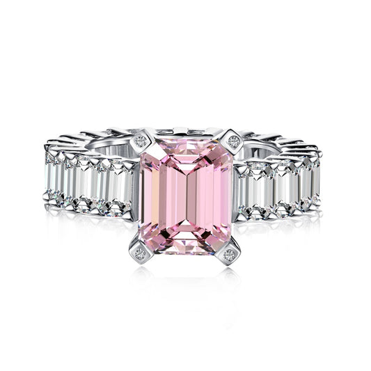 pink emerald ring with baguette side stones