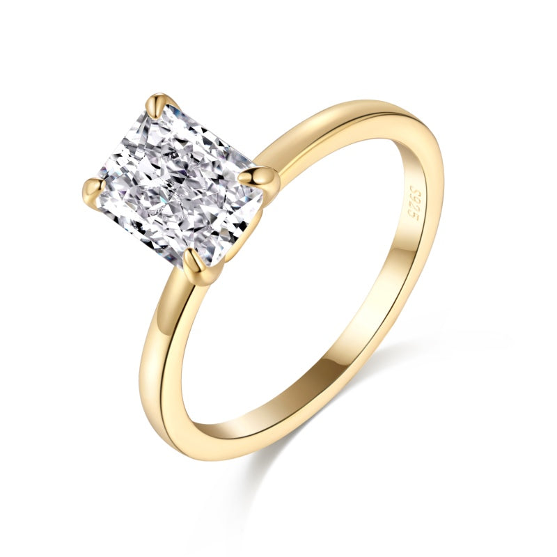 plain gold ring with 2 carat rectangle cubic zirconia centre stone