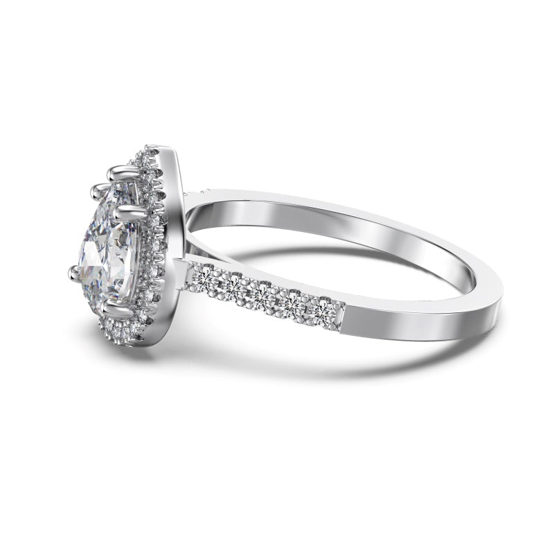 pear halo ring with cz side stones around half the ring size view