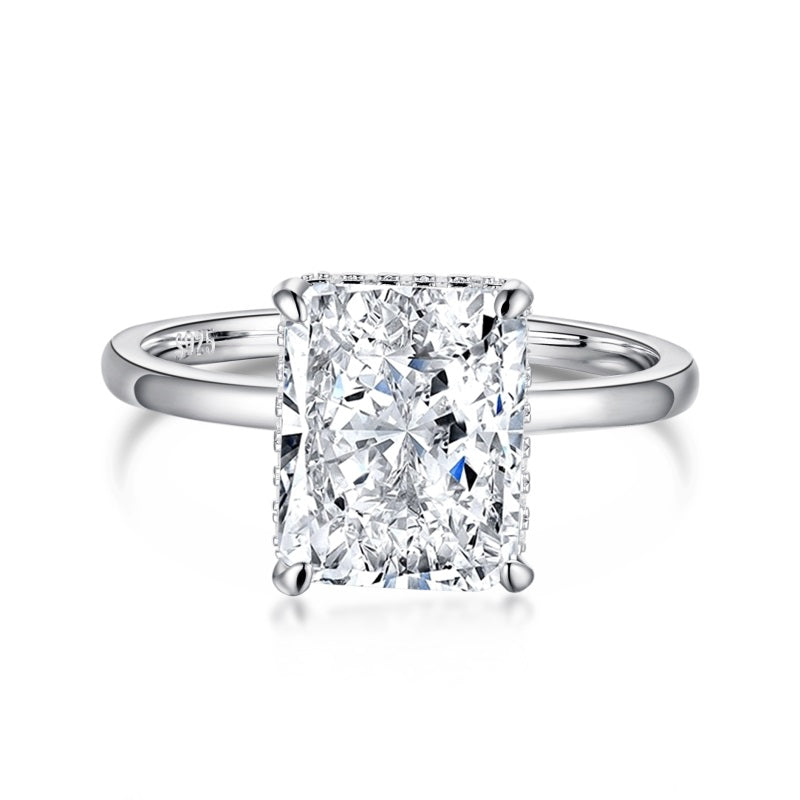 4 carat radiant cut ring in silver