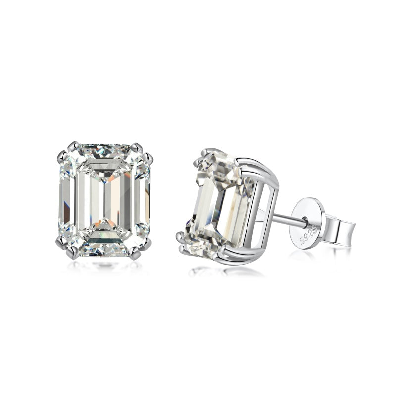 cubic zirconia silver emerald cut earrings