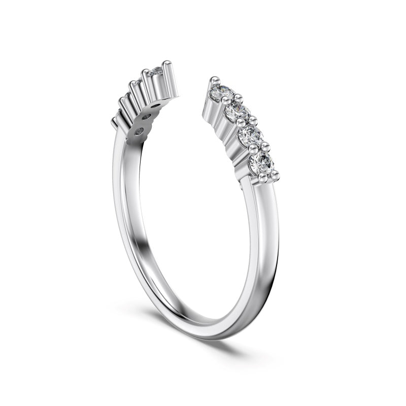 open silver wedding pavé band with round cz stones