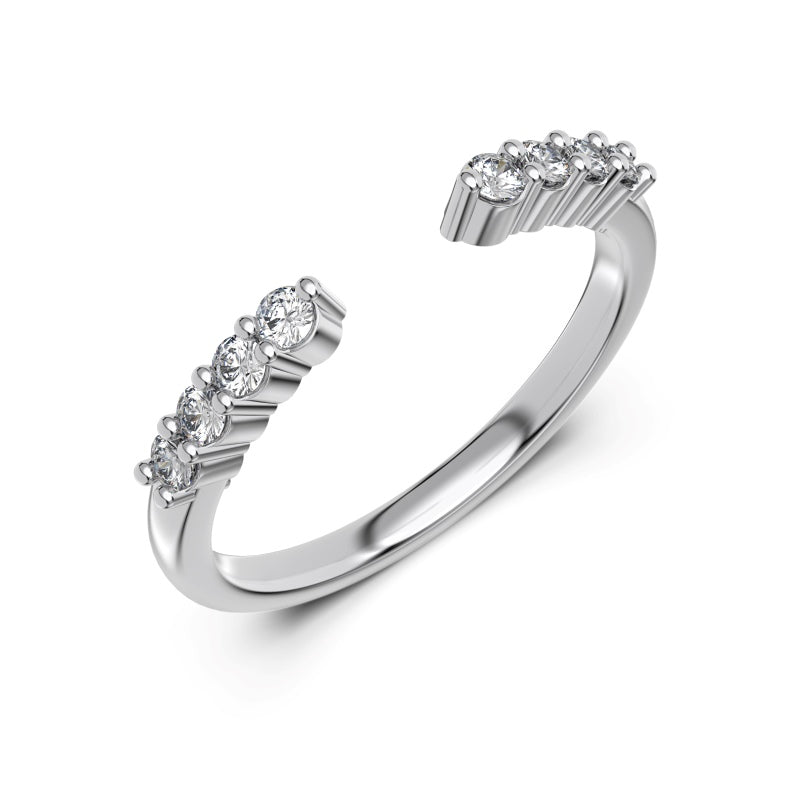 open silver wedding pavé band with round cz stones