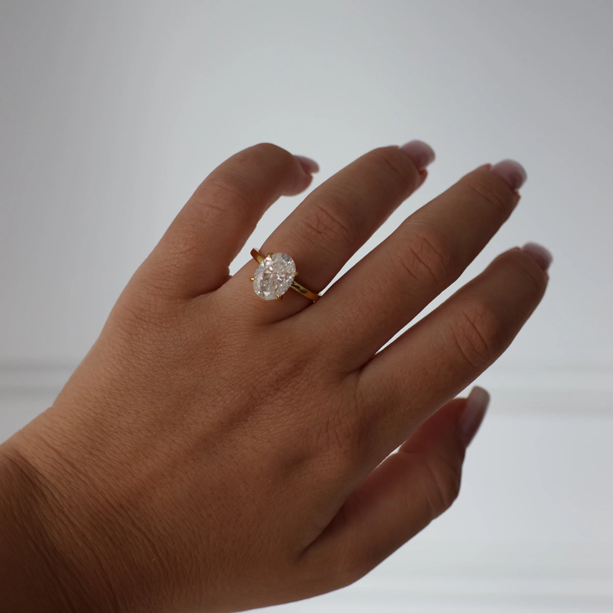 Oval 4ct moissanite solitaire ring in 18k gold filled