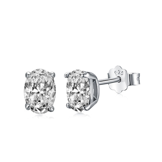 925 Silver Oval Stud Earrings .75 carat cubic zirconia