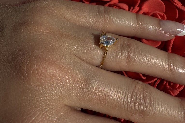 pear adjustable gold ring