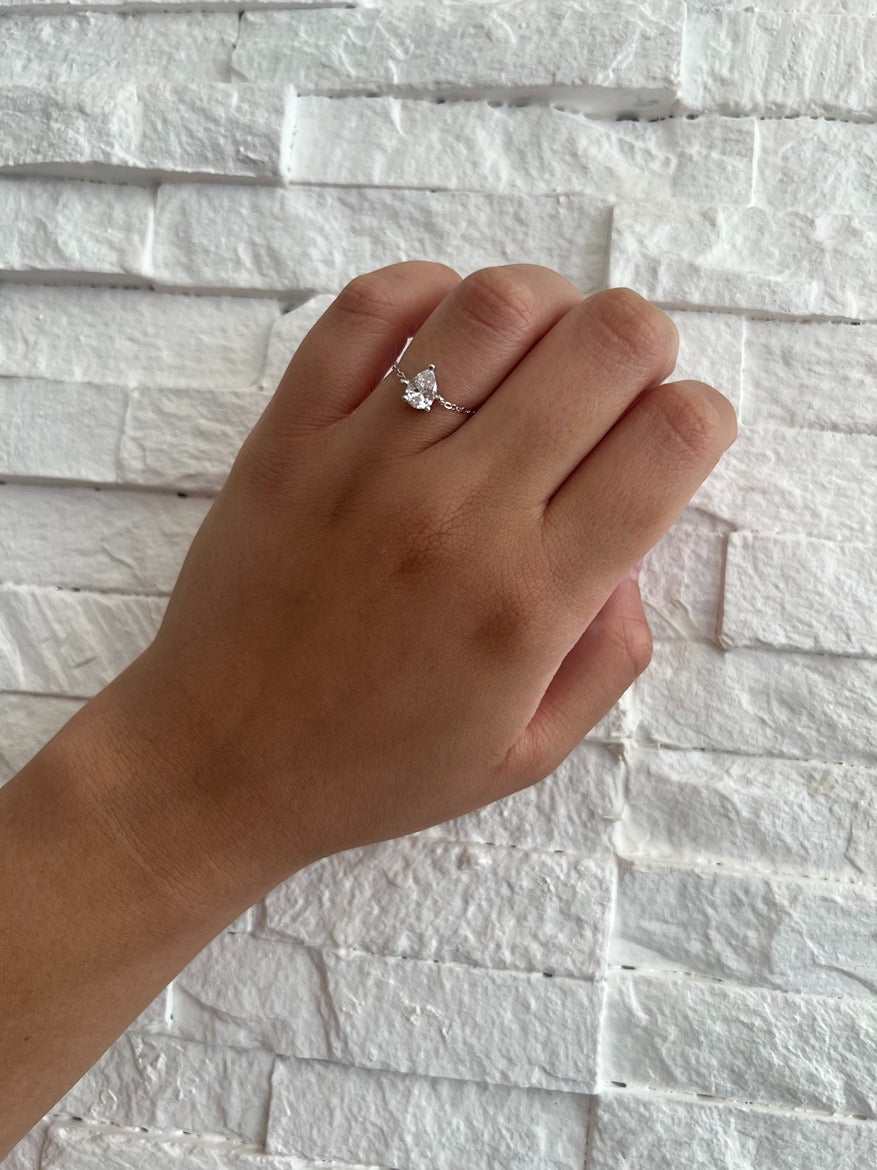 adjustable silver ring with pear cz stone