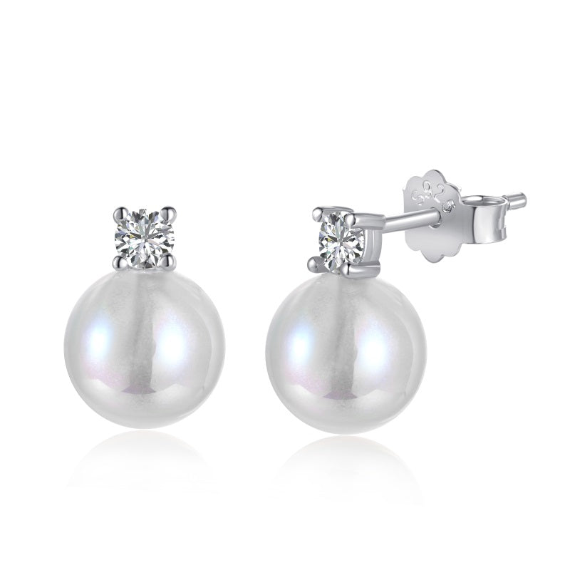 silver pearl stud earrings