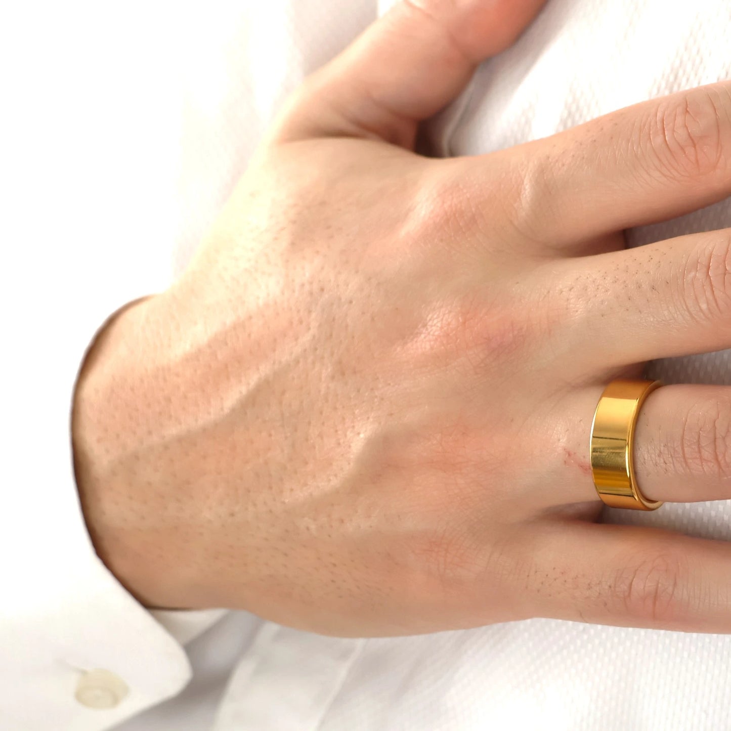 8mm men's polished gold flat wedding band