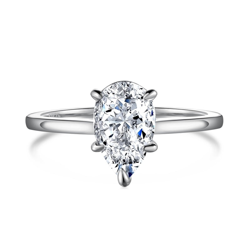 silver pear ring 5 prong setting