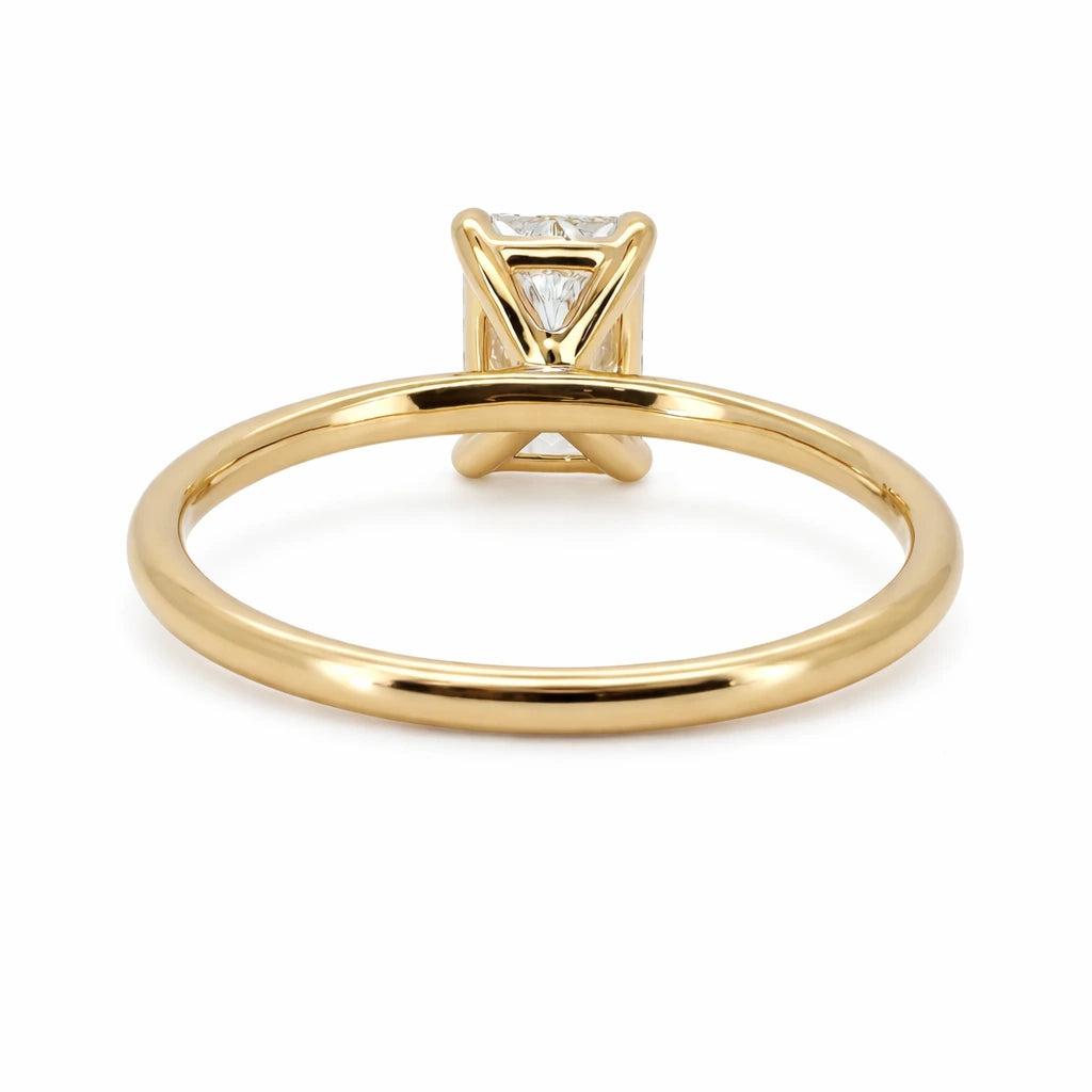 Radiant cut solitaire lab grown diamond engagement ring