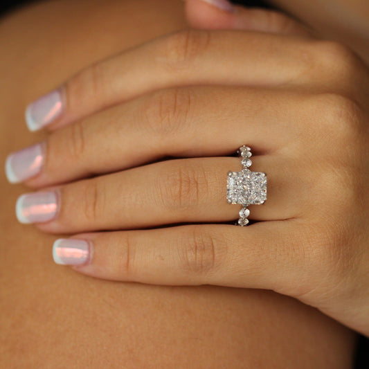 radiant cut ring with large cz stone centre