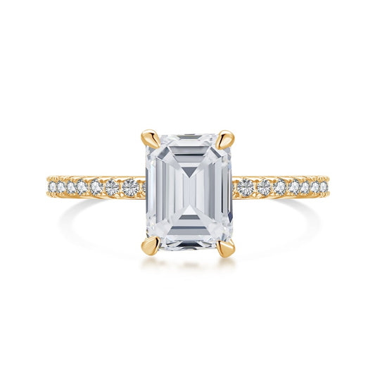 emerald cut gold ring with 2 carat cz stone