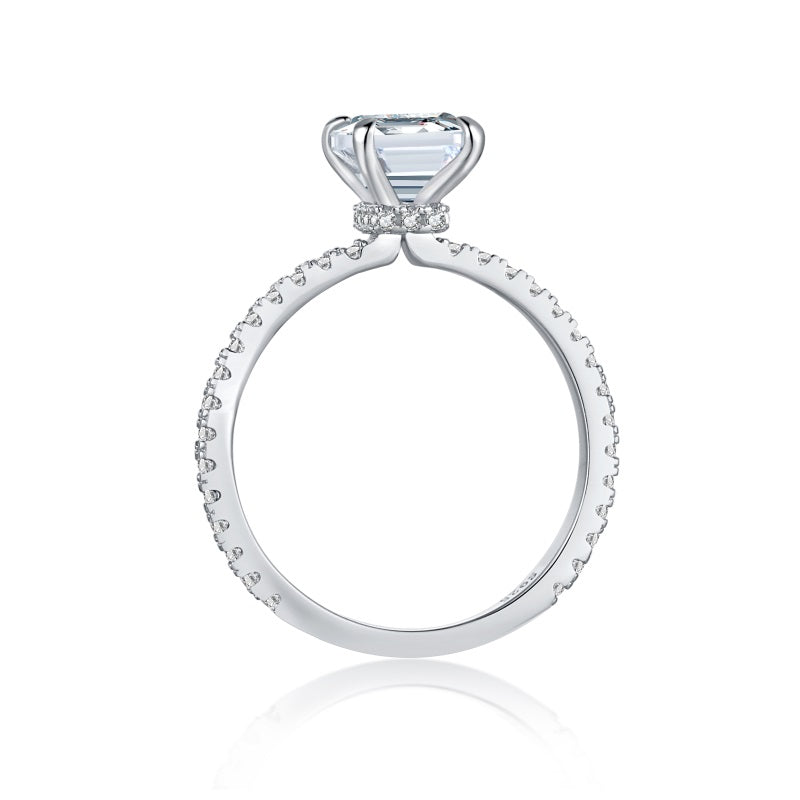 seoul emerald cut ring on white background side profile