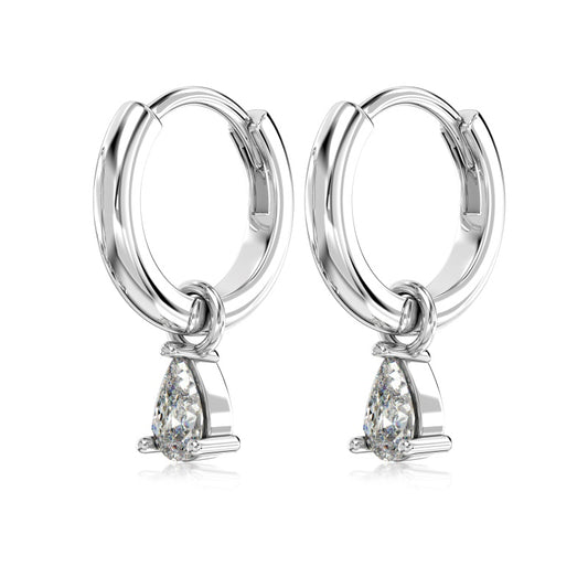silver hoop earrings with pear charms