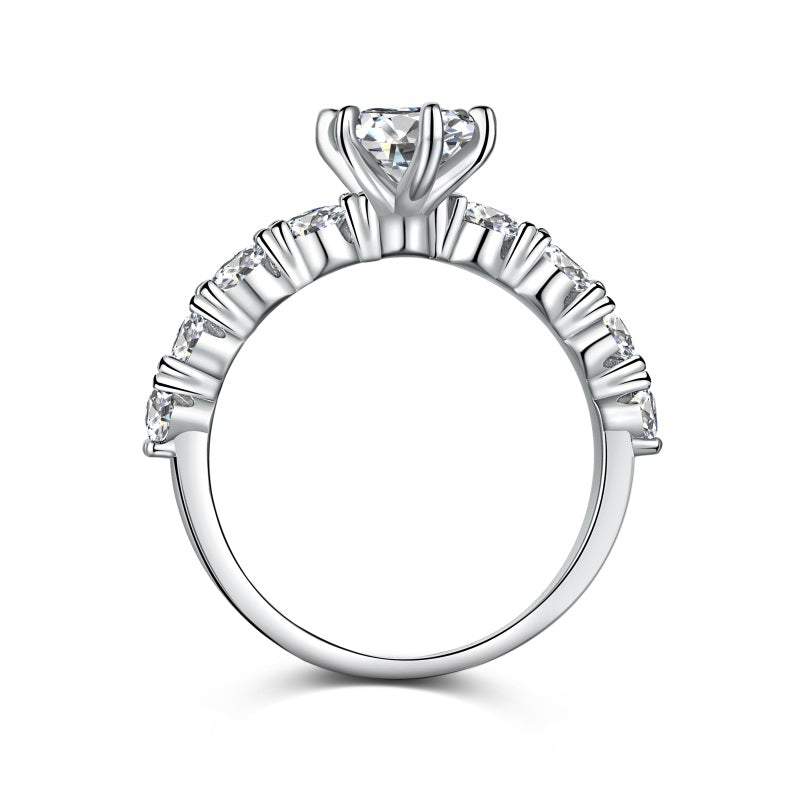 silver marquise cubic zirconia ring with floating band on white background