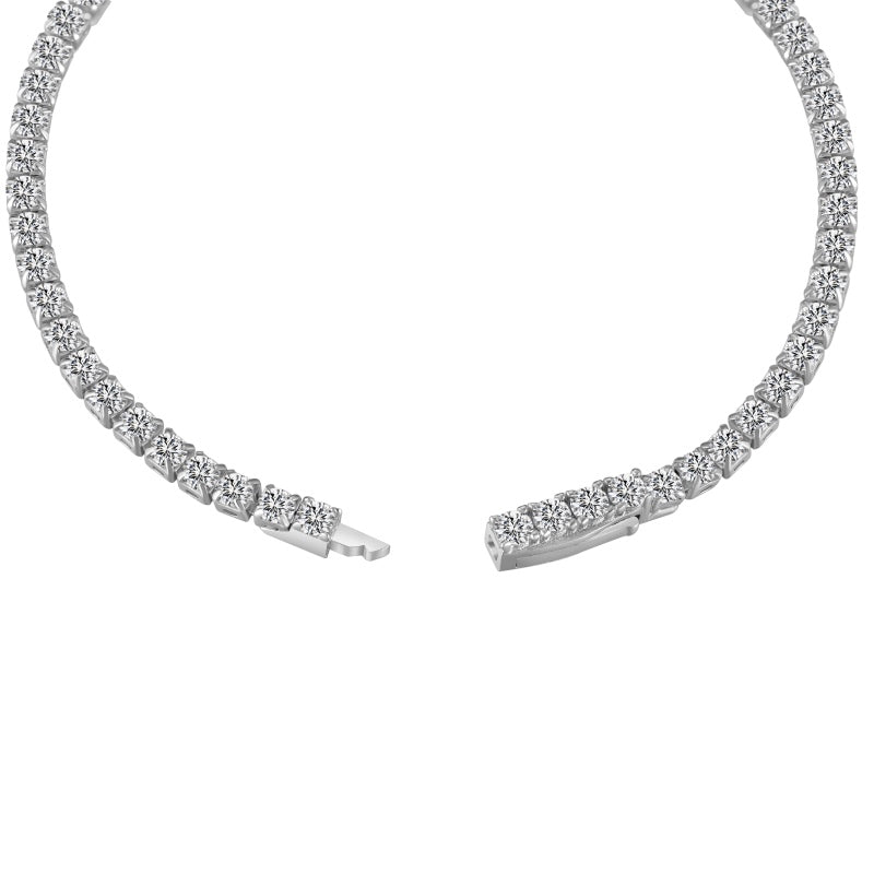 silver tennis bracelet 2.5mm unclipped with white background