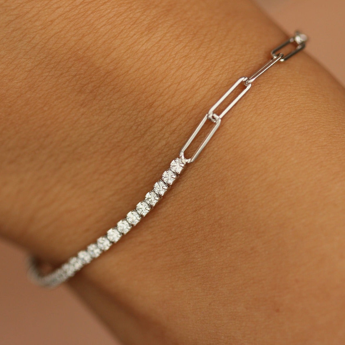 girl wearing Silver Tennis Chain Bracelet on wrist