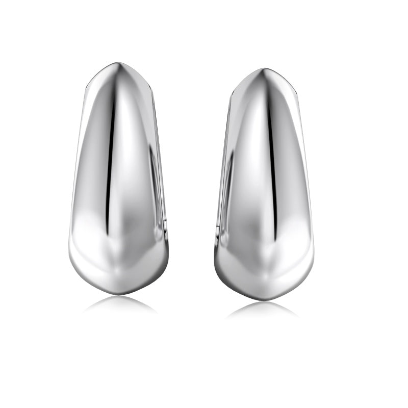 silver trapeze huggie earrings side view