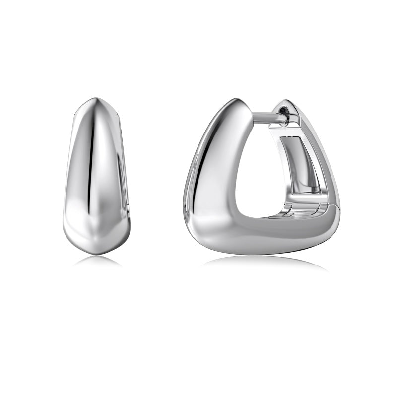 silver trapeze huggie earrings