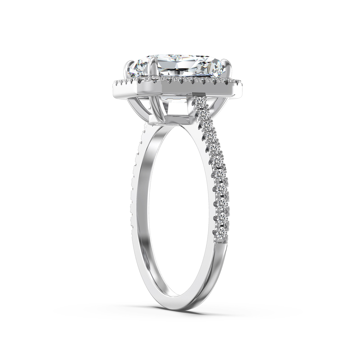 sofia radiant cut moissanite halo ring upright view