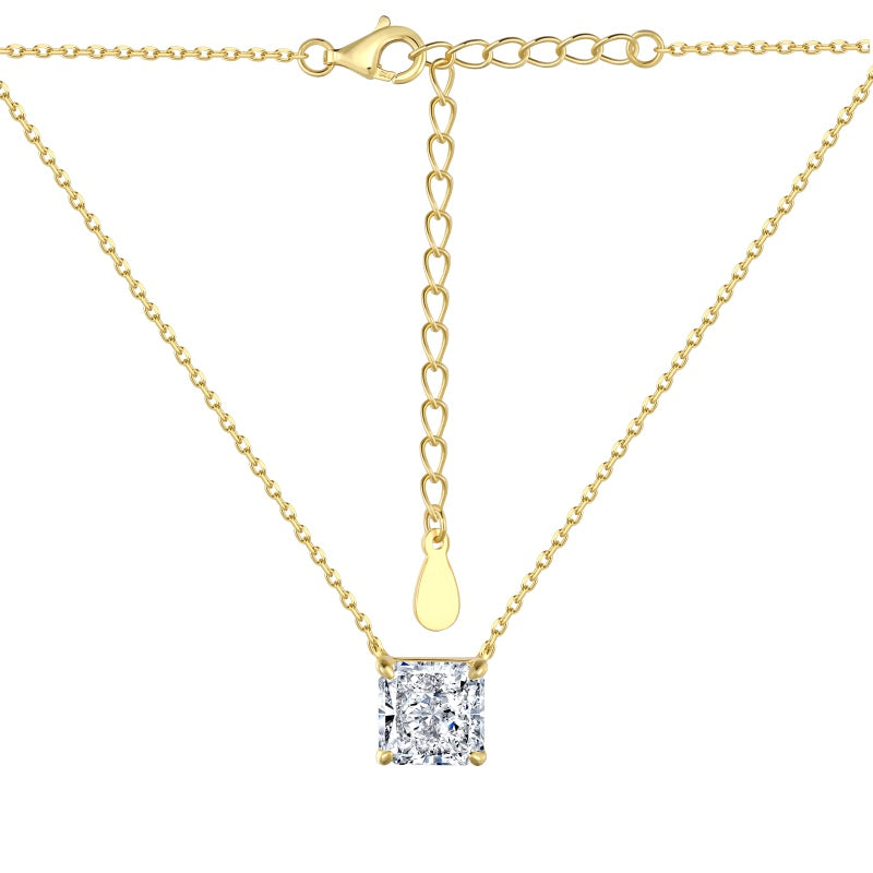 square cut cubic zirconia stone on gold necklace