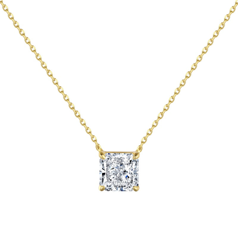 square cut cubic zirconia stone on gold necklace