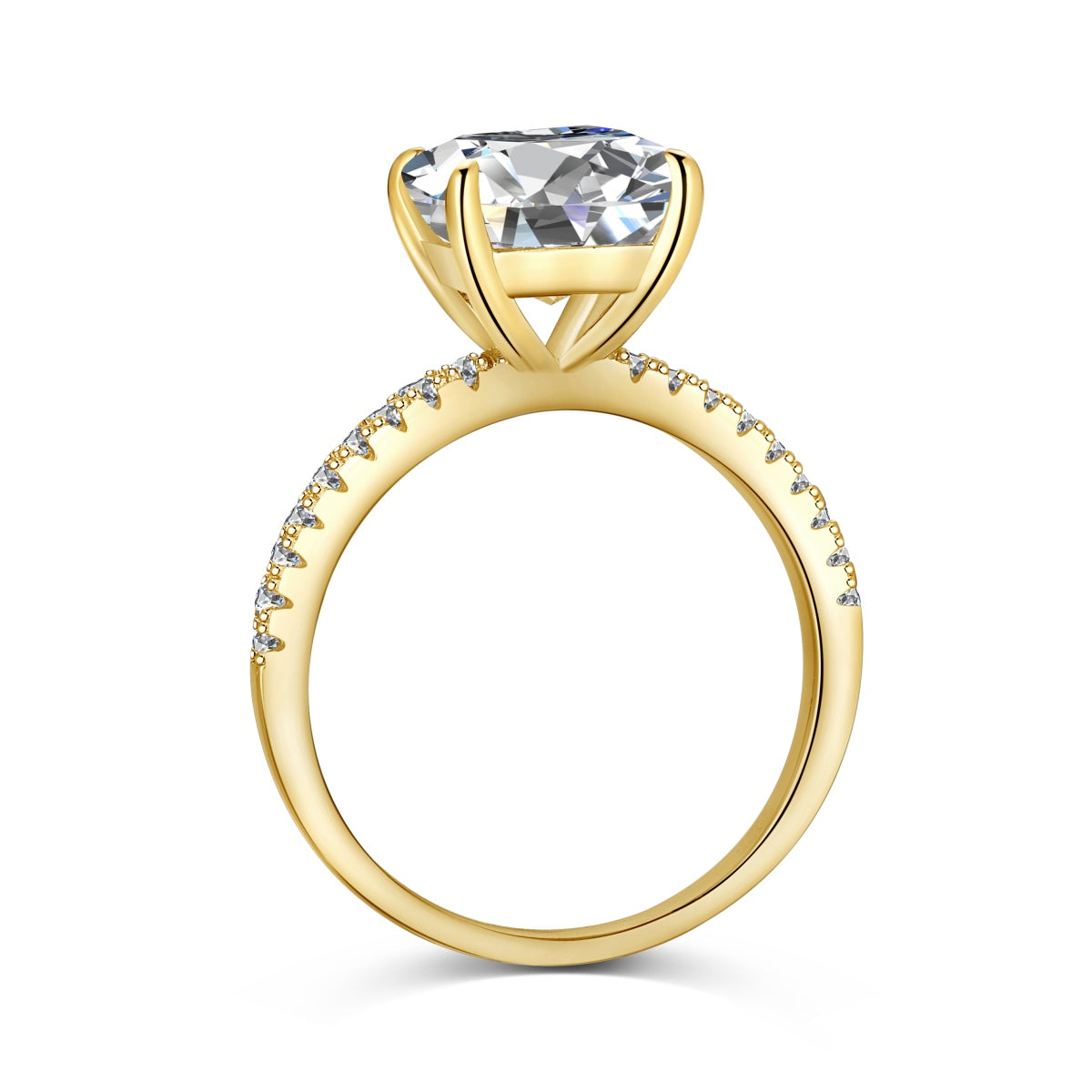 Gold ring with square radiant cut stone and pave band