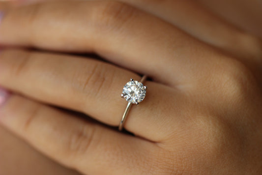 Sydney round engagement ring in silver on hand