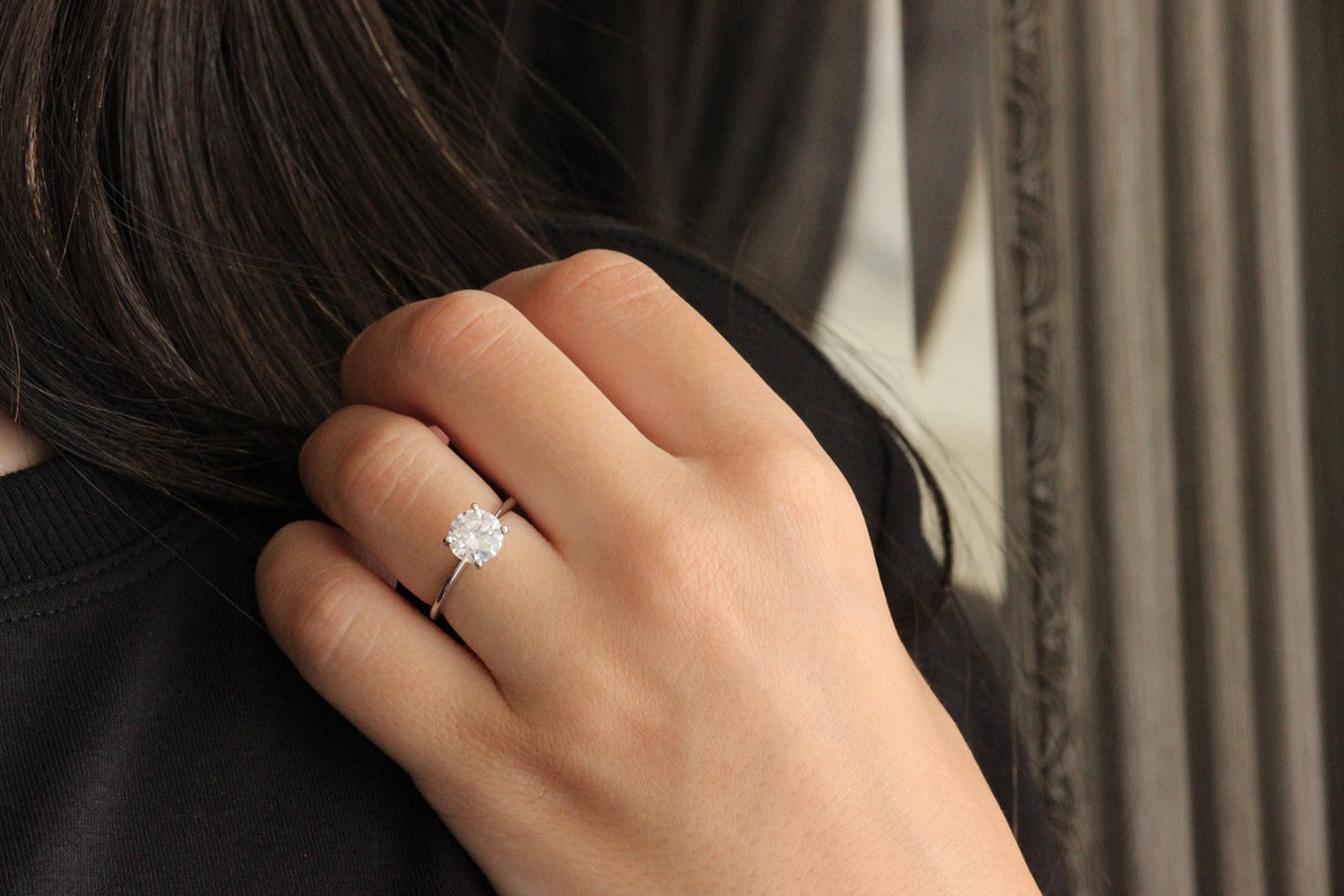 round engagement ring in silver