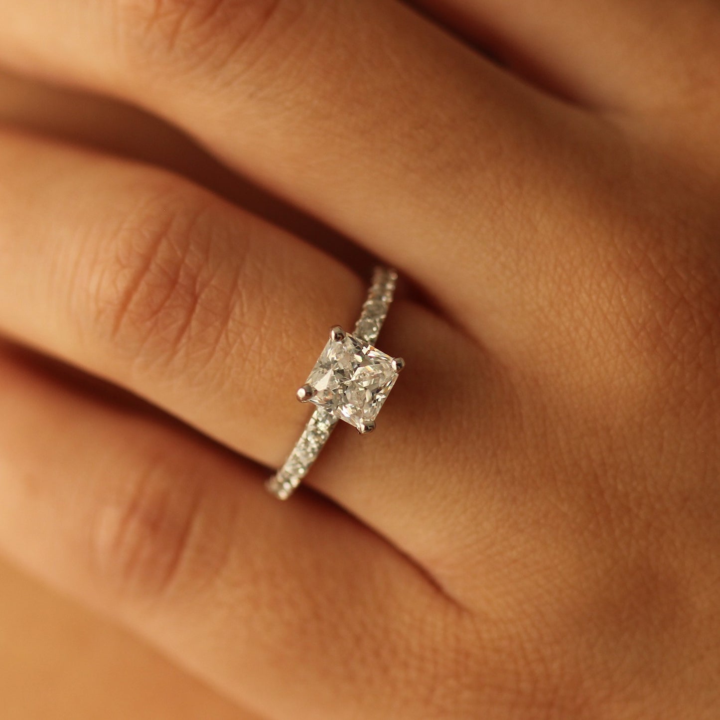 valletta 1.5 ct princess cut ring on hand