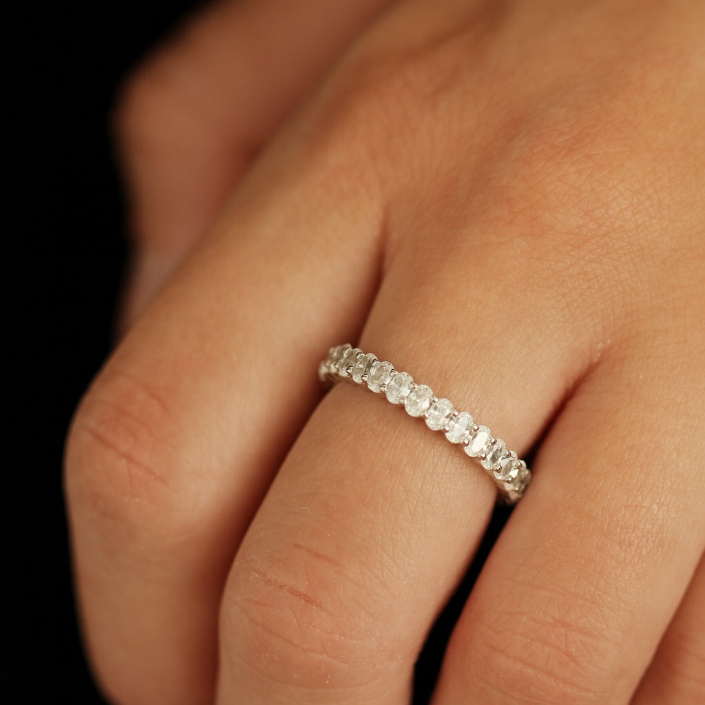 Silver Oval eternity ring on hand