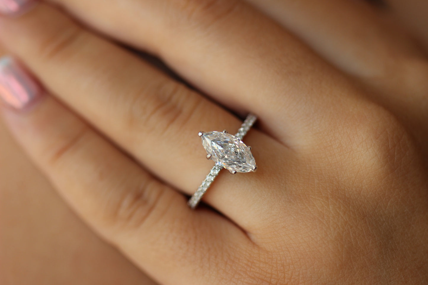 Silver marquise ring
