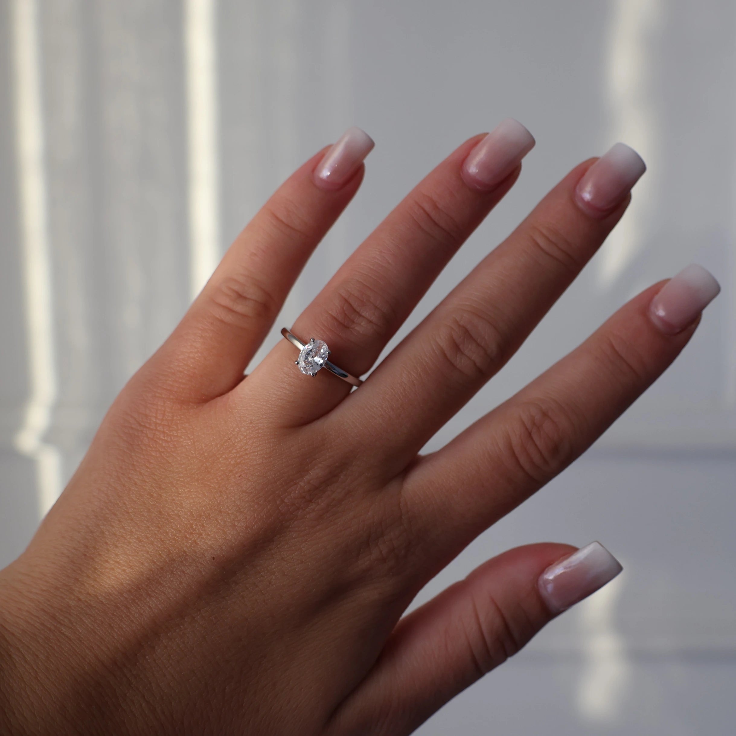 1 carat oval cubic zirconia ring in silver