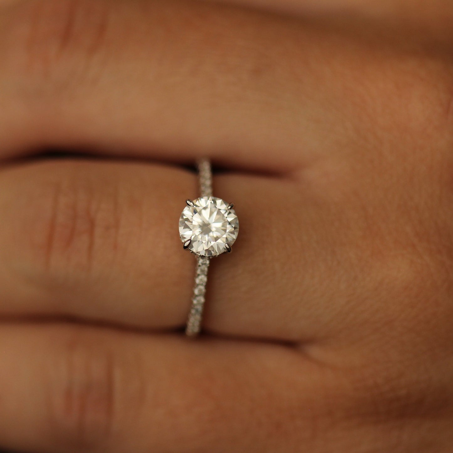 1 carat pave set moissanite engagement ring