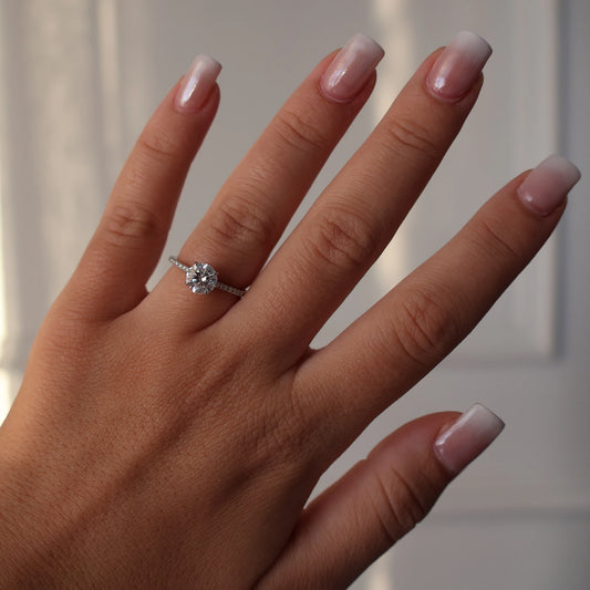 1 carat pave set moissanite engagement ring