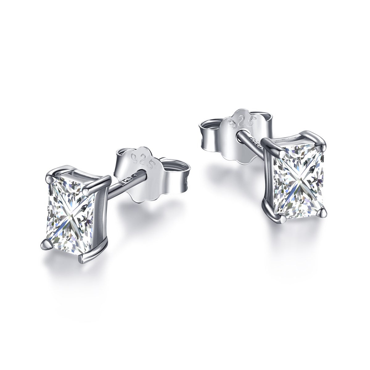 1 carat radiant cut stud earrings in 925 silver