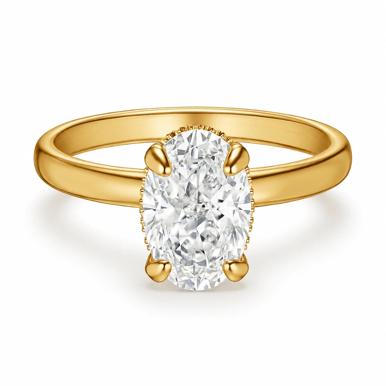 1.5 carat gold oval ring with hidden halo